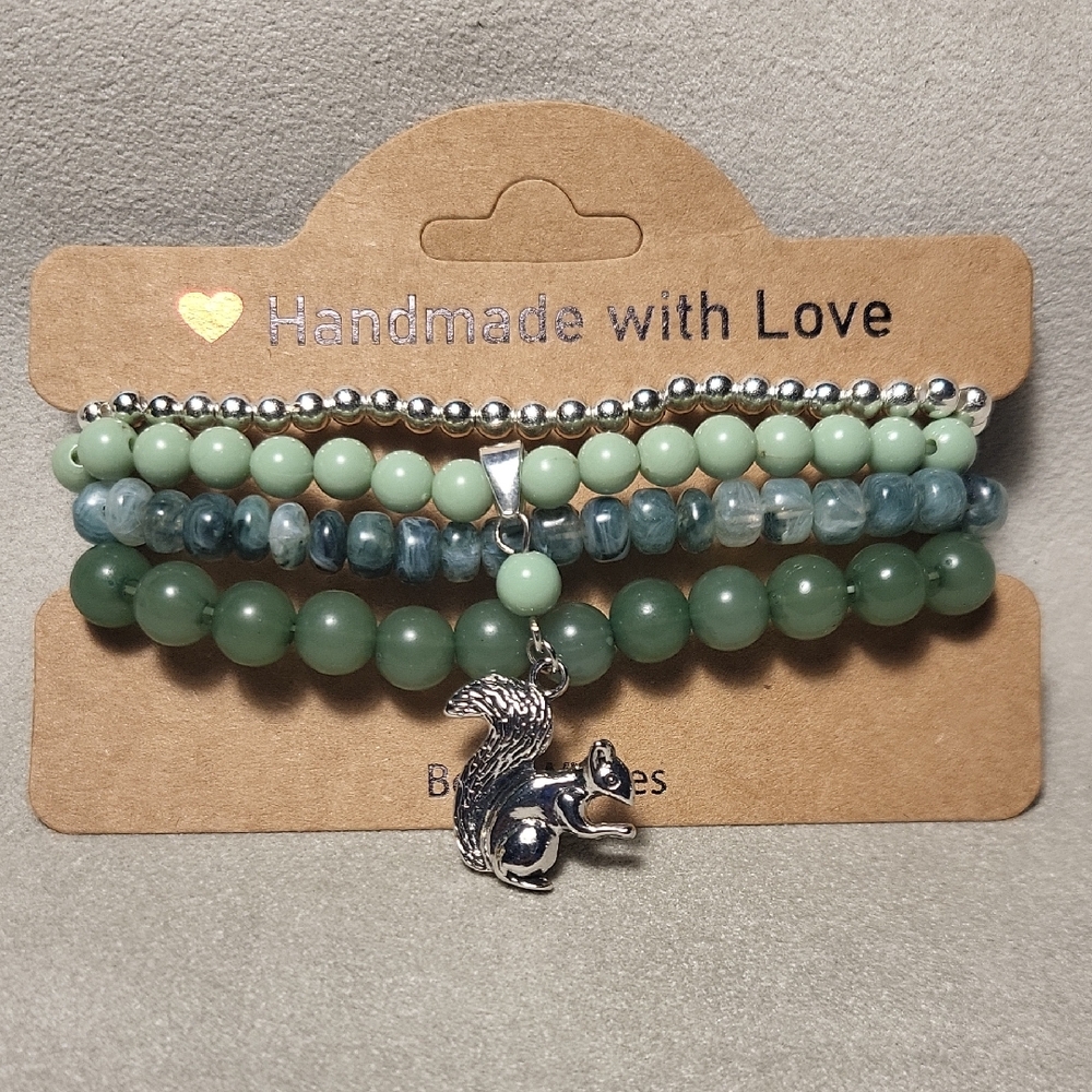 Green and Silver Beaded Bracelet Set